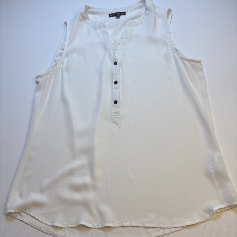 Adrianna Papell Sleeveless Henley Blouse Ivory White Small - Picture 2 of 8